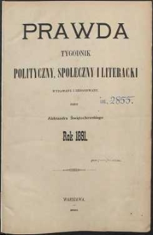 Prawda : tygodnik polityczny, społeczny i literacki, 1891, R. 11, spis rzeczy