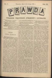Prawda : tygodnik polityczny, społeczny i literacki, 1891, R. 11, nr 7