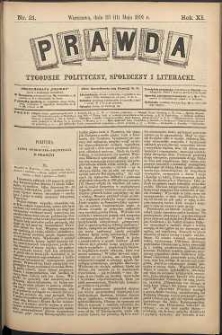 Prawda : tygodnik polityczny, społeczny i literacki, 1891, R. 11, nr 21