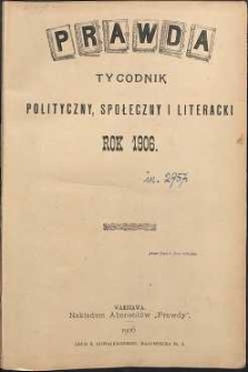 Prawda : tygodnik polityczny, społeczny i literacki, 1906, R. 26, spis rzeczy