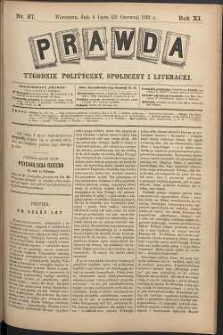 Prawda : tygodnik polityczny, społeczny i literacki, 1891, R. 11, nr 27