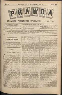Prawda : tygodnik polityczny, społeczny i literacki, 1891, R. 11, nr 34