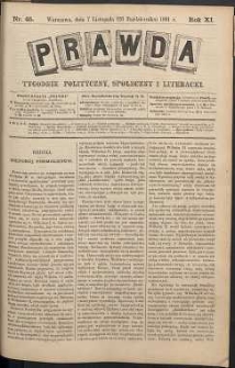 Prawda : tygodnik polityczny, społeczny i literacki, 1891, R. 11, nr 45