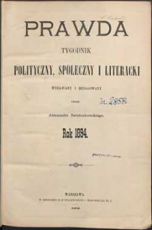 Prawda : tygodnik polityczny, społeczny i literacki, 1894, R. 14, spis rzeczy