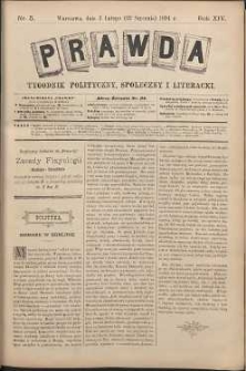 Prawda : tygodnik polityczny, społeczny i literacki, 1894, R. 14, nr 5