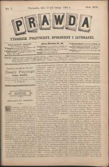 Prawda : tygodnik polityczny, społeczny i literacki, 1894, R. 14, nr 7