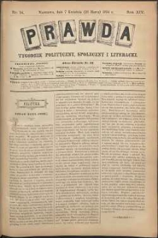 Prawda : tygodnik polityczny, społeczny i literacki, 1894, R. 14, nr 14
