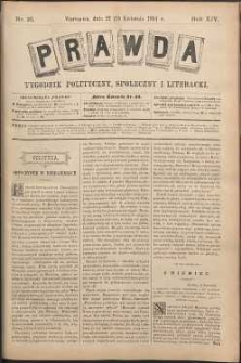 Prawda : tygodnik polityczny, społeczny i literacki, 1894, R. 14, nr 16