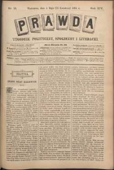 Prawda : tygodnik polityczny, społeczny i literacki, 1894, R. 14, nr 18