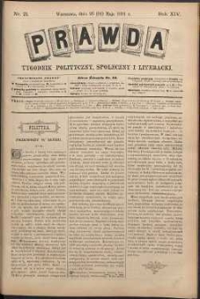 Prawda : tygodnik polityczny, społeczny i literacki, 1894, R. 14, nr 21