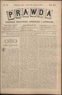 Prawda : tygodnik polityczny, społeczny i literacki, 1894, R. 14, nr 27