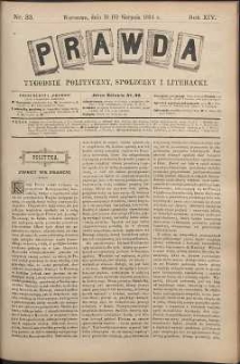 Prawda : tygodnik polityczny, społeczny i literacki, 1894, R. 14, nr 33
