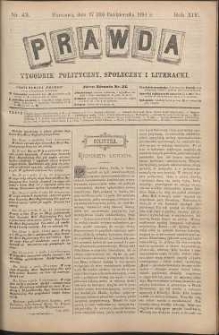 Prawda : tygodnik polityczny, społeczny i literacki, 1894, R. 14, nr 43