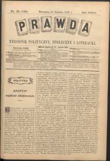 Prawda : tygodnik polityczny, społeczny i literacki, 1907, R. 27, nr 34