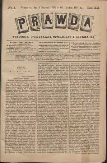 Prawda : tygodnik polityczny, społeczny i literacki, 1892, R. 12, nr 1