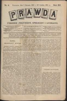 Prawda : tygodnik polityczny, społeczny i literacki, 1892, R. 12, nr 2