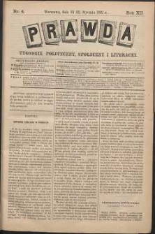 Prawda : tygodnik polityczny, społeczny i literacki, 1892, R. 12, nr 4