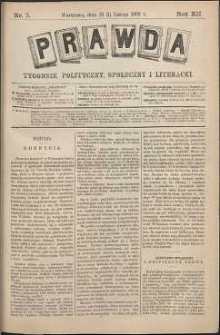 Prawda : tygodnik polityczny, społeczny i literacki, 1892, R. 12, nr 7