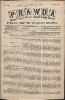 Prawda : tygodnik polityczny, społeczny i literacki, 1892, R. 12, nr 8