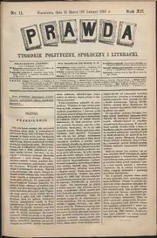 Prawda : tygodnik polityczny, społeczny i literacki, 1892, R. 12, nr 11