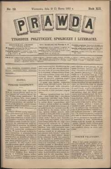 Prawda : tygodnik polityczny, społeczny i literacki, 1892, R. 12, nr 12