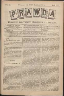 Prawda : tygodnik polityczny, społeczny i literacki, 1892, R. 12, nr 18