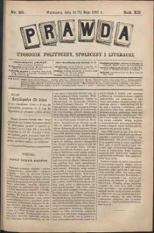 Prawda : tygodnik polityczny, społeczny i literacki, 1892, R. 12, nr 20