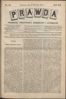 Prawda : tygodnik polityczny, społeczny i literacki, 1892, R. 12, nr 22