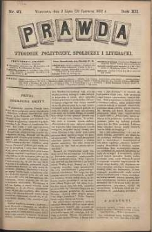 Prawda : tygodnik polityczny, społeczny i literacki, 1892, R. 12, nr 27