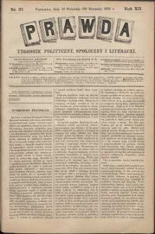 Prawda : tygodnik polityczny, społeczny i literacki, 1892, R. 12, nr 36