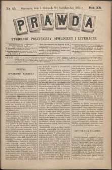 Prawda : tygodnik polityczny, społeczny i literacki, 1892, R. 12, nr 45
