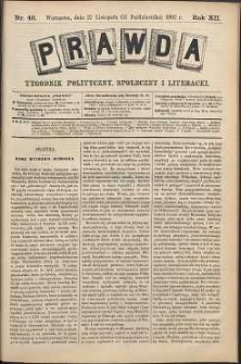 Prawda : tygodnik polityczny, społeczny i literacki, 1892, R. 12, nr 46