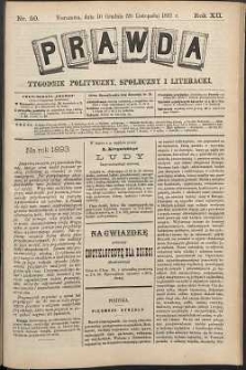 Prawda : tygodnik polityczny, społeczny i literacki, 1892, R. 12, nr 50