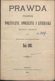 Prawda : tygodnik polityczny, społeczny i literacki, 1893, R. 13, Spis rzeczy