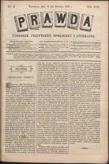 Prawda : tygodnik polityczny, społeczny i literacki, 1893, R. 13, nr 2