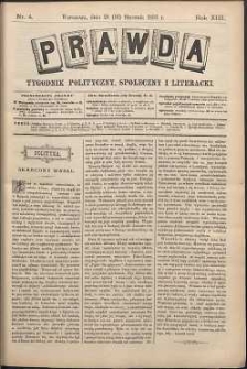 Prawda : tygodnik polityczny, społeczny i literacki, 1893, R. 13, nr 4