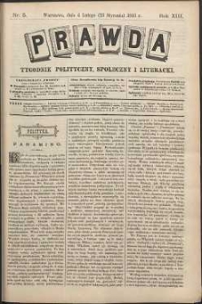 Prawda : tygodnik polityczny, społeczny i literacki, 1893, R. 13, nr 5