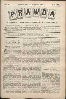 Prawda : tygodnik polityczny, społeczny i literacki, 1893, R. 13, nr 34