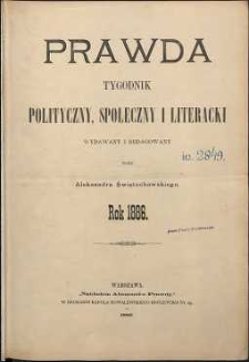 Prawda : tygodnik polityczny, społeczny i literacki, 1886, R. 6, Spis rzeczy