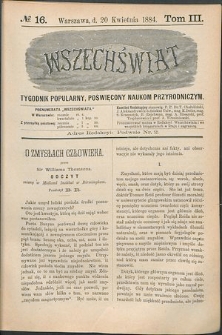 Wszechświat : Tygodnik popularny, poświęcony naukom przyrodniczym, 1884, T. 3, nr 16