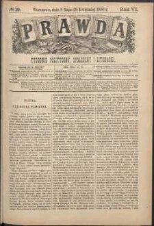 Prawda : tygodnik polityczny, społeczny i literacki, 1886, R. 6, nr 19