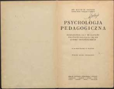 Psychologja pedagogiczna : podręcznik dla młodzieży przygotowującej się do zawodu nauczycielskiego