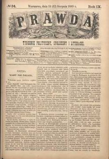 Prawda : tygodnik polityczny, społeczny i literacki, 1889, R. 9, nr 34