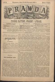 Prawda : tygodnik polityczny, społeczny i literacki, 1888, R. 8, nr 4