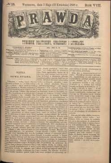 Prawda : tygodnik polityczny, społeczny i literacki, 1888, R. 8, nr 18