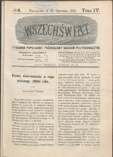 Wszechświat : Tygodnik popularny, poświęcony naukom przyrodniczym, 1885, T. 4, nr 4
