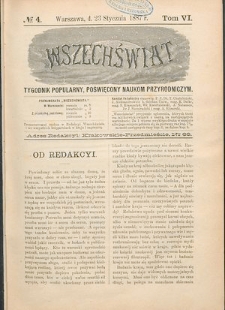 Wszechświat : Tygodnik popularny, poświęcony naukom przyrodniczym, 1887, T. 6, nr 4